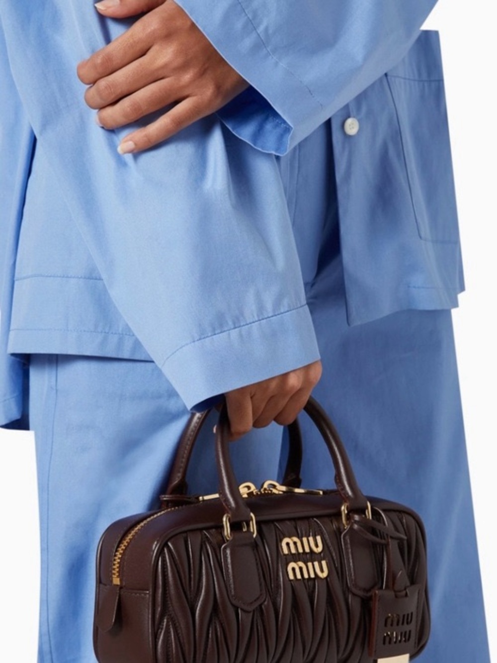 Miu Miu Dark Brown Quilted Leather Mini Top-Handle Bag